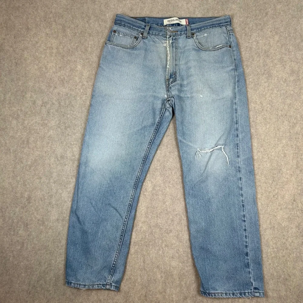 Levi's 505 Regular Fit Jeans Mens 36x29 Light Wash Denim Straight Leg 00505-4891